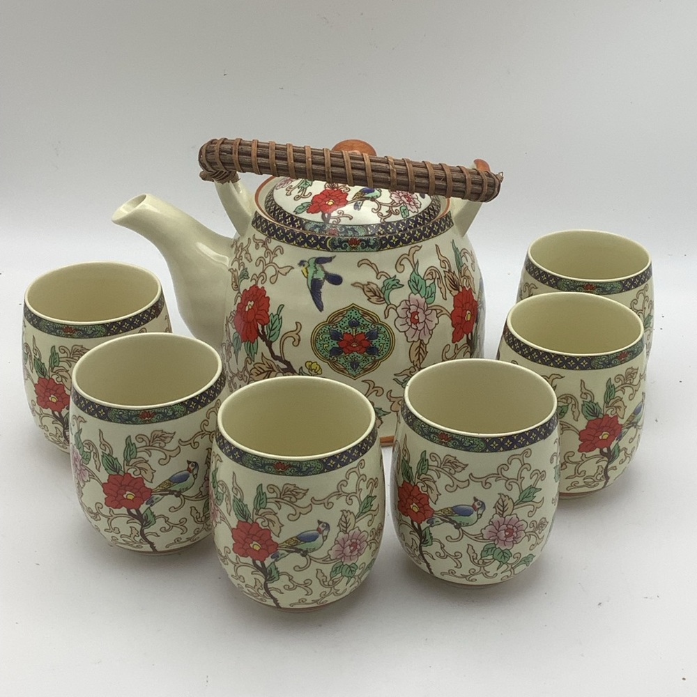 Chinese Floral Teapot Set with Six Cups